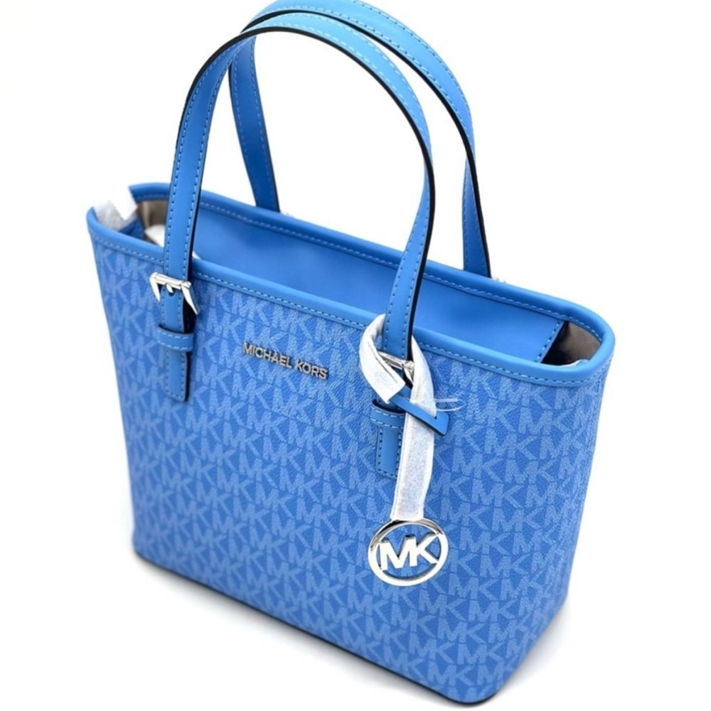 Michael Kors XS Jet Set Travel Top Zip Tote Bag Blue/Silver - Picture 7 of 11